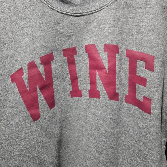 Gray Sweatshirt with Red 'WINE' Print Novelty Cozy - Picture 3 of 6